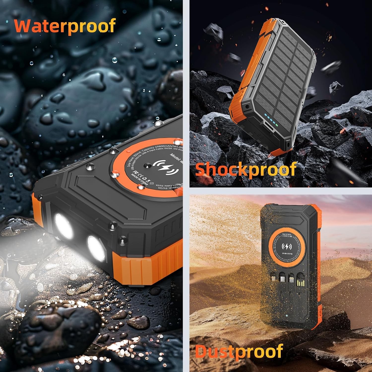 49800mAh Solar Power Bank, 22.5W Fast Wireless Portable Charger