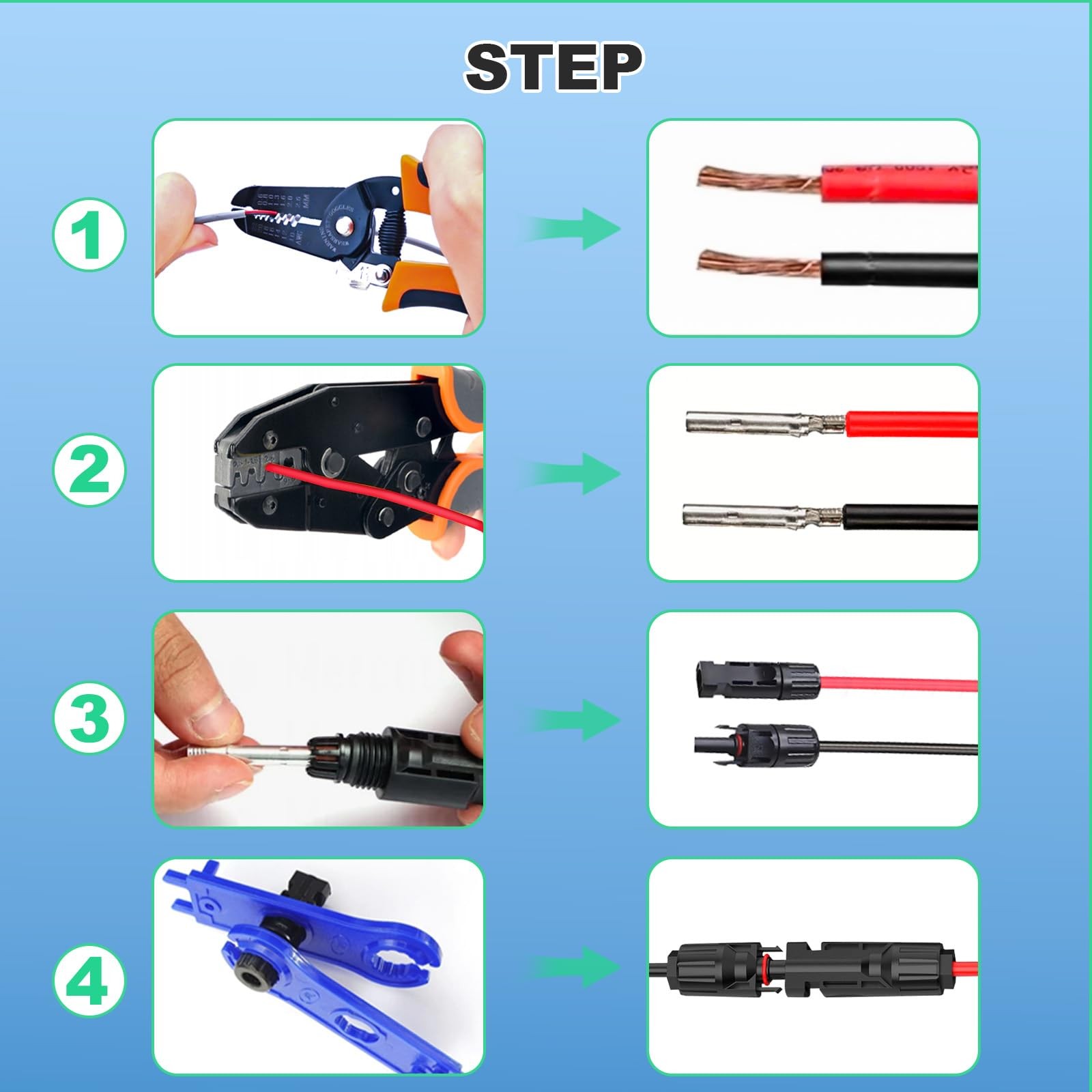 Solar Panel Crimper Connector Set 1410AWG Wire Stripper Spanner 30 Pairs for So