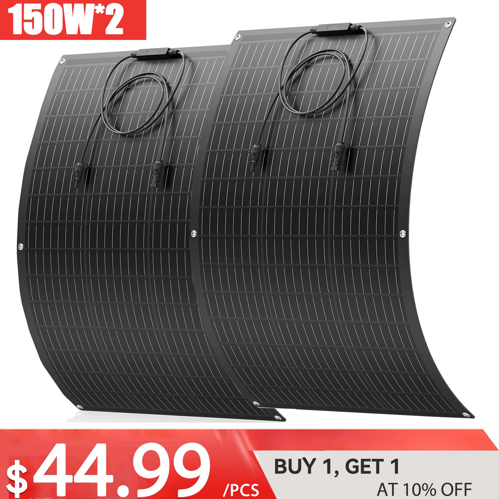 300W Watt Flexible Solar Panel Portable Mono RV Camping Battery Charge Boat 12V