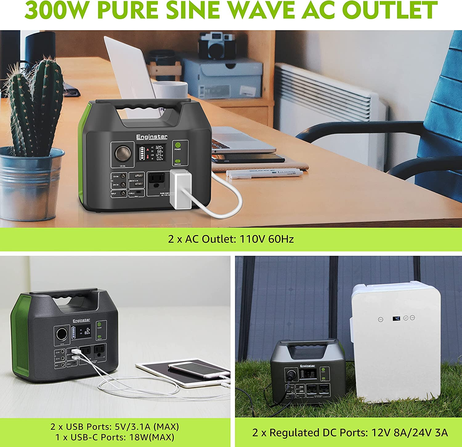 300W Green Solar Generator, Portable Power Station with Solar Panels