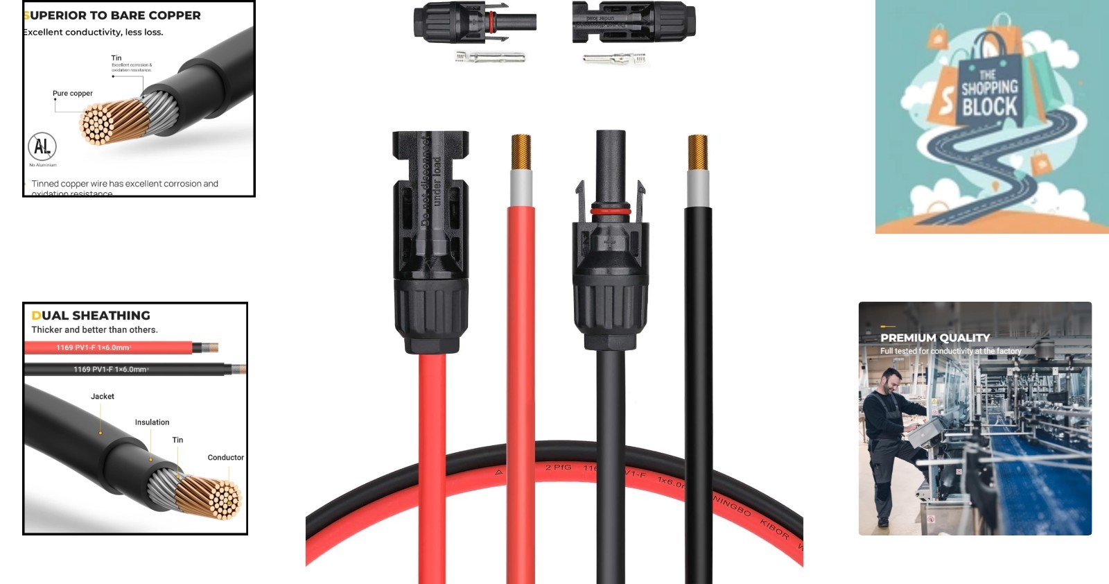 20ft Red & Black 10AWG Solar Extension Cable with Connectors and Copper Wire