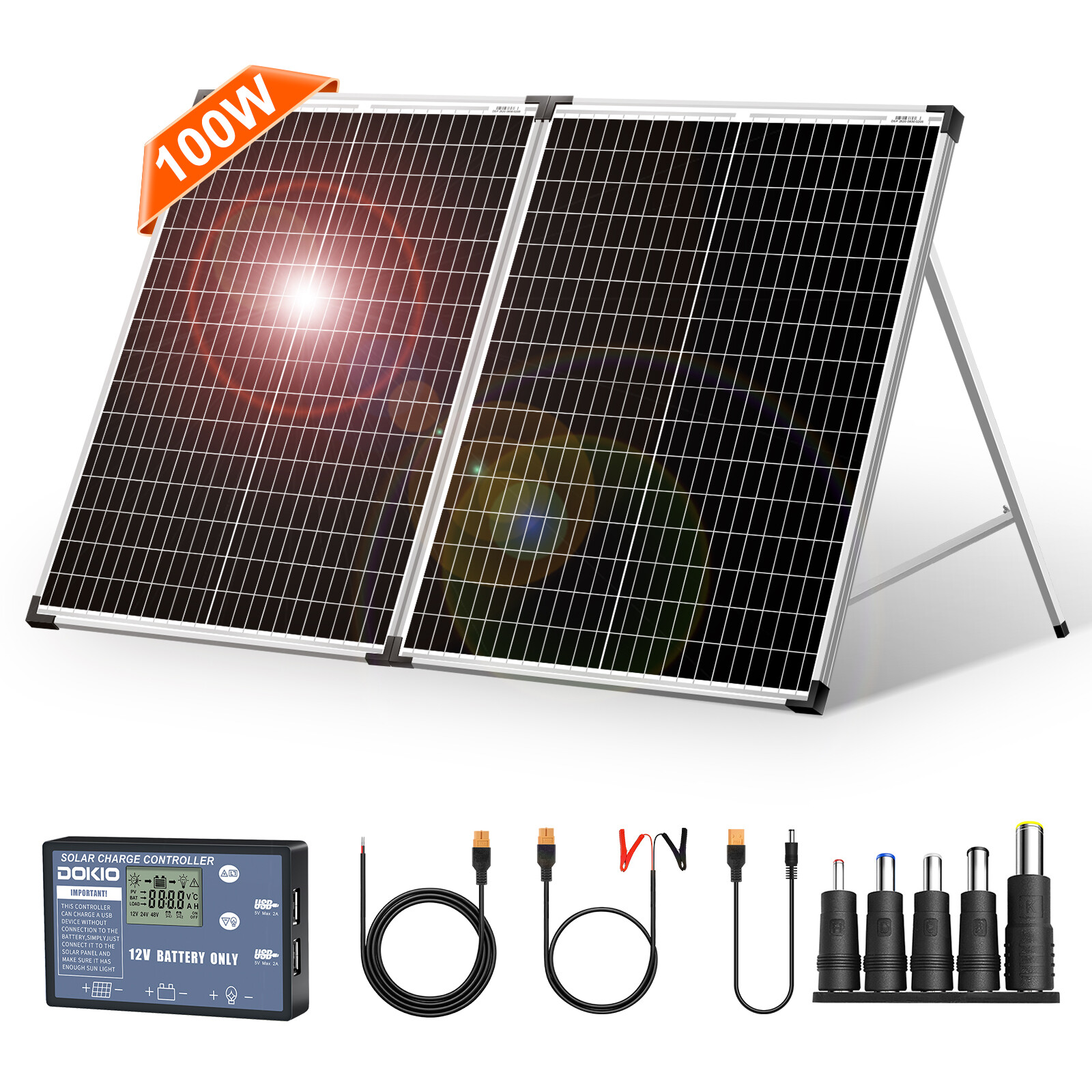 Mono 100W Folding 12V Rigid Solar Panel for Camping,Off-Grid,Battery Charging