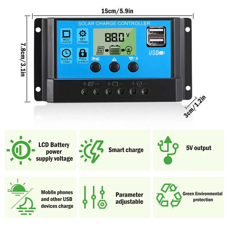 200 Watts Solar Panel Kit 100A 12V Battery Charger w/ Controller Caravan Boat RV