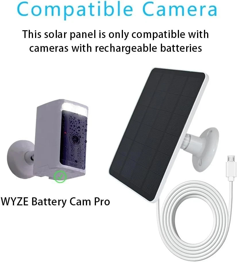 2-Pack 4W Solar Panel for WYZE Battery Cam Pro, 10ft Cable, Indoor/Outdoor