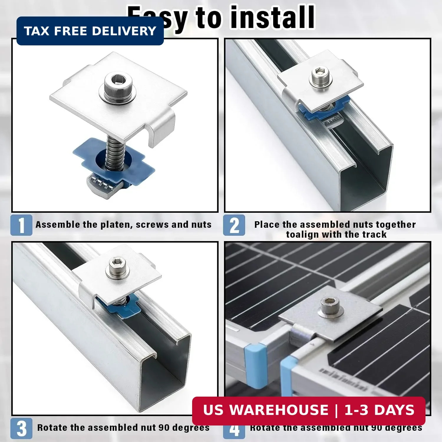 Silkfly 10 Pcs Solar Panel Mid Clamps for 1-5/8 Inch Steel Strut Channel, Solar