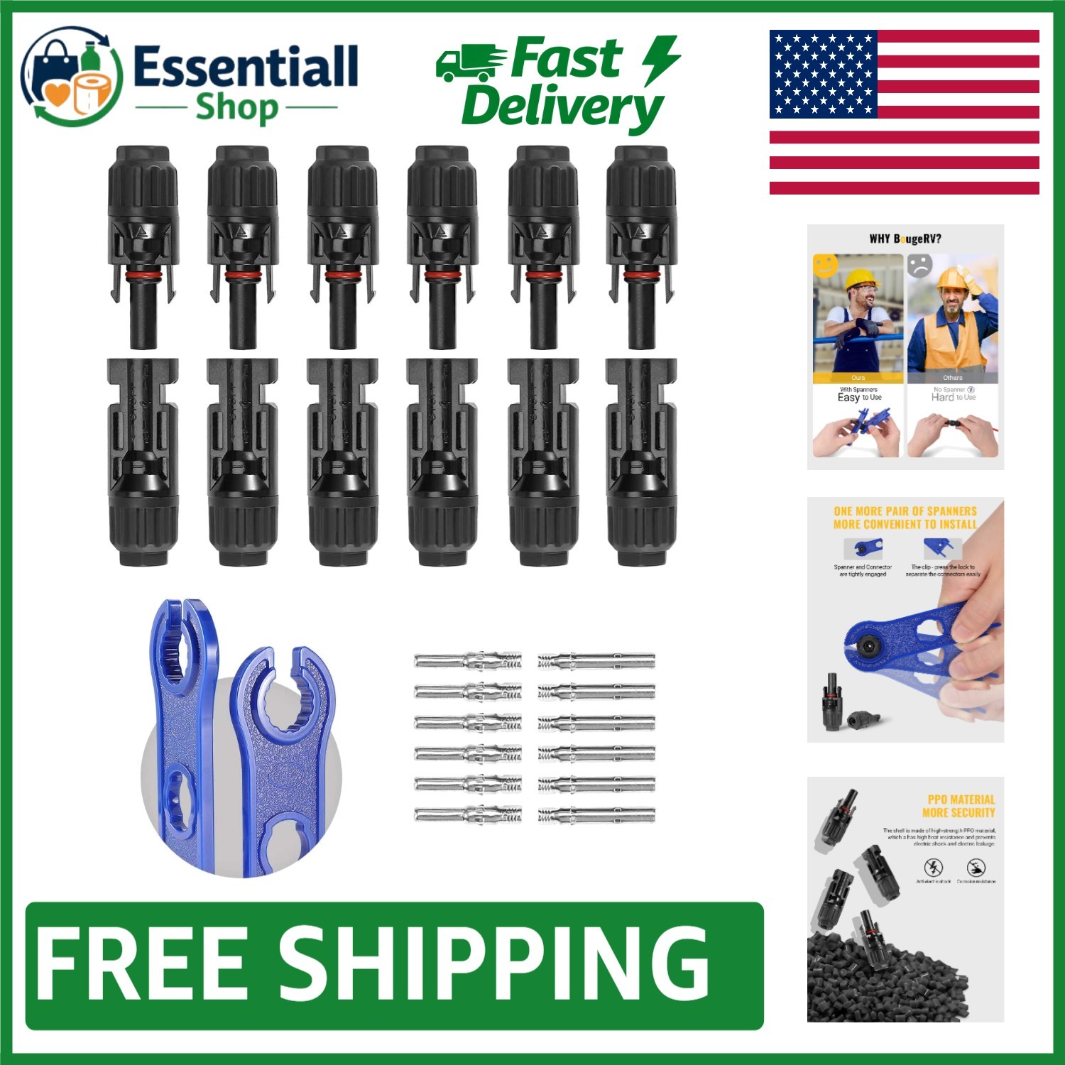 Durable 12 PCS Male/Female Solar Connectors – 10AWG Crimp Type for Easy Assembly