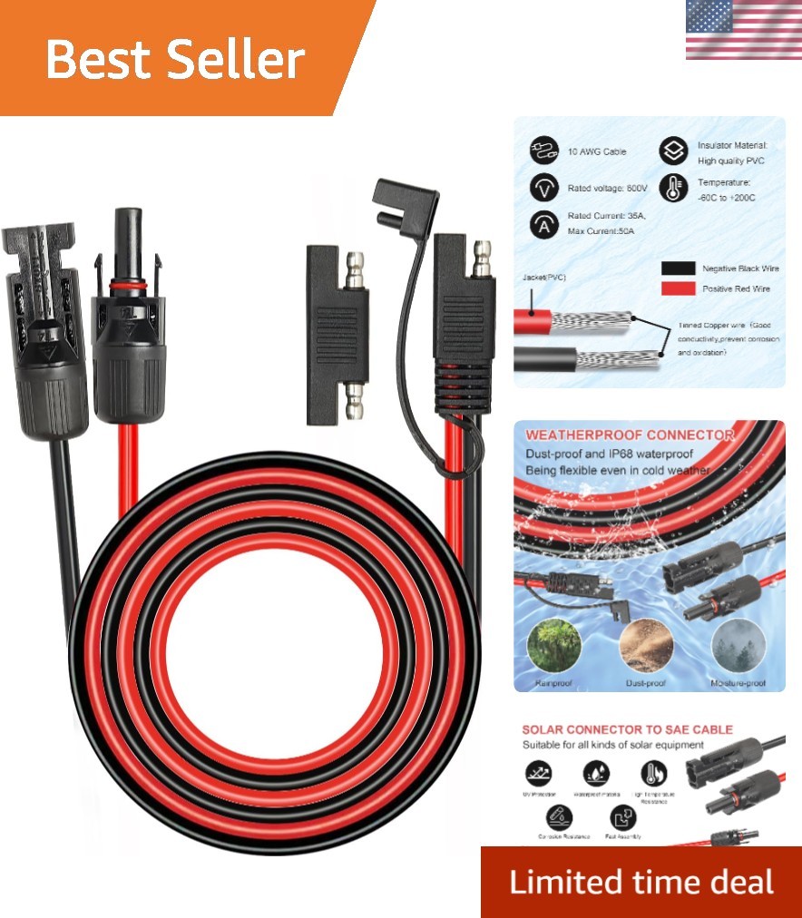 20ft 10AWG Solar Extension Cable SAE Compatible with Solar Panel Battery Charger