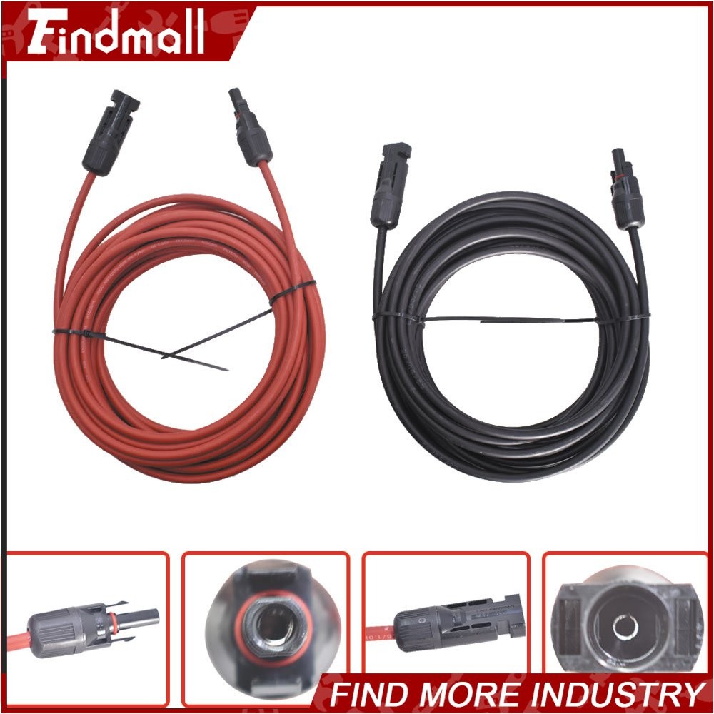 Findmall 10AWG Black + Red 30FT Wire Connector Solar Panel Extension Cable