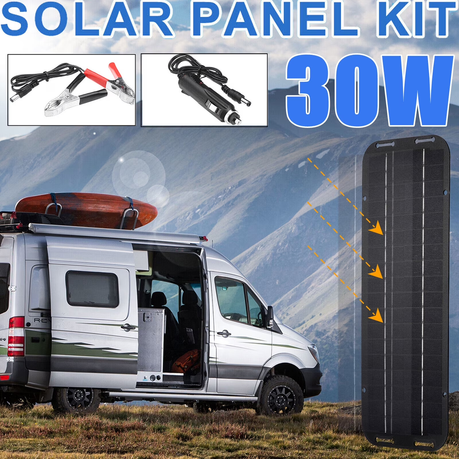 30W Solar Panel 12V Trickle Charger Battery Charger Kit Maintainer Boat Car RV