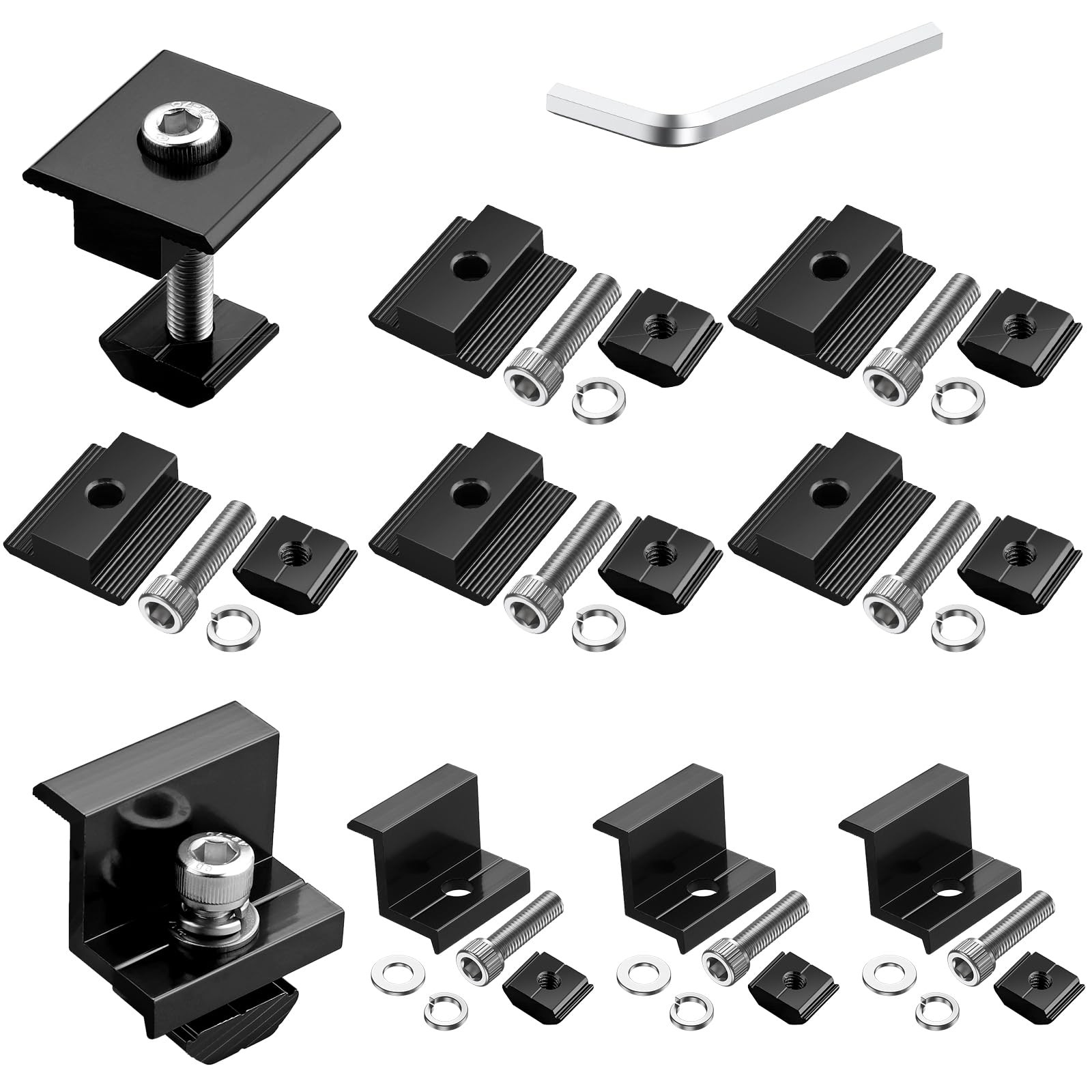 10 PCS Solar Panels Brackets 30mm, Aluminium 6 x T-Shaped Mid Clamps + 4 x En…