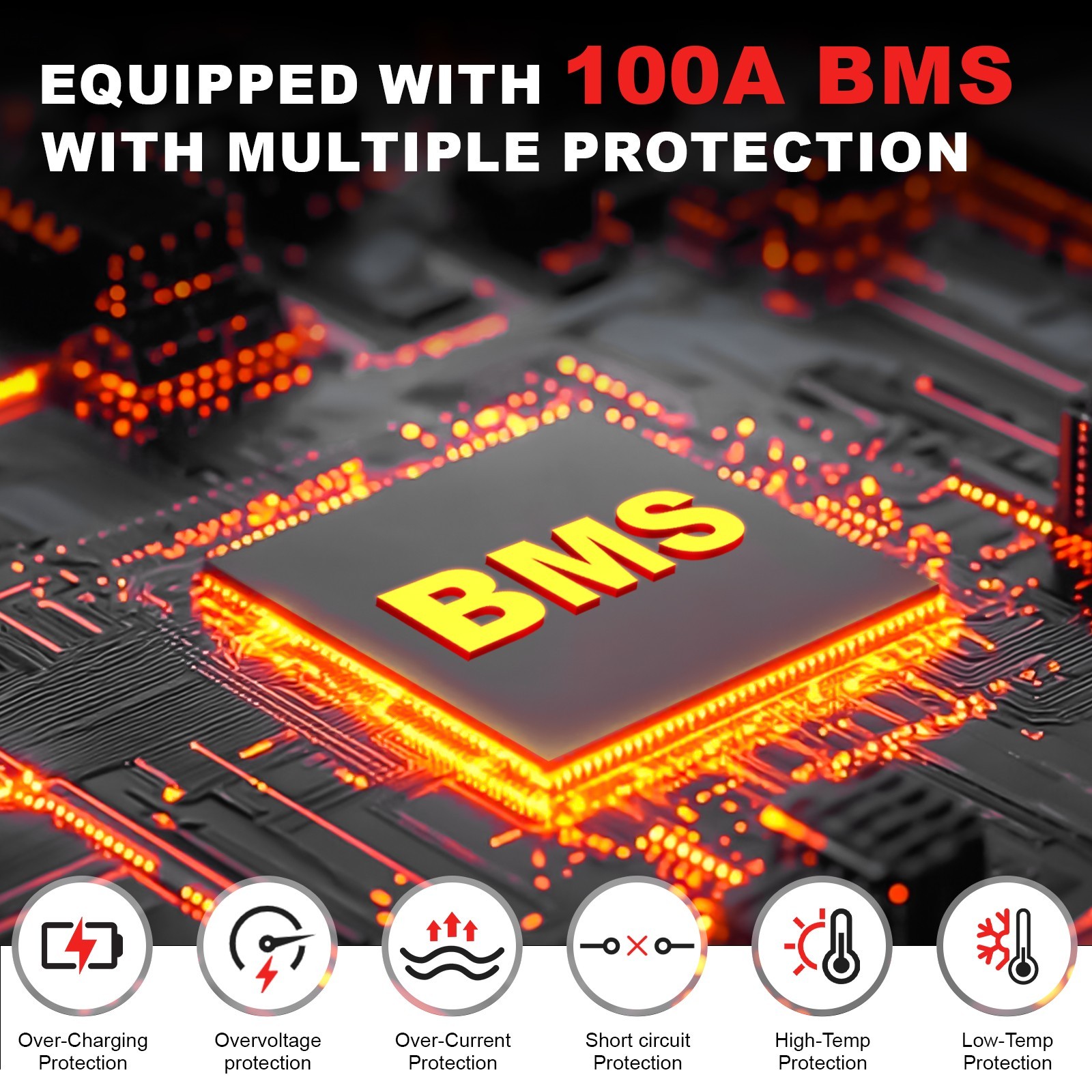 12V 100Ah LiFePO4 Lithium Battery Deep Cycle BMS For RVs Backup Power Off-grid