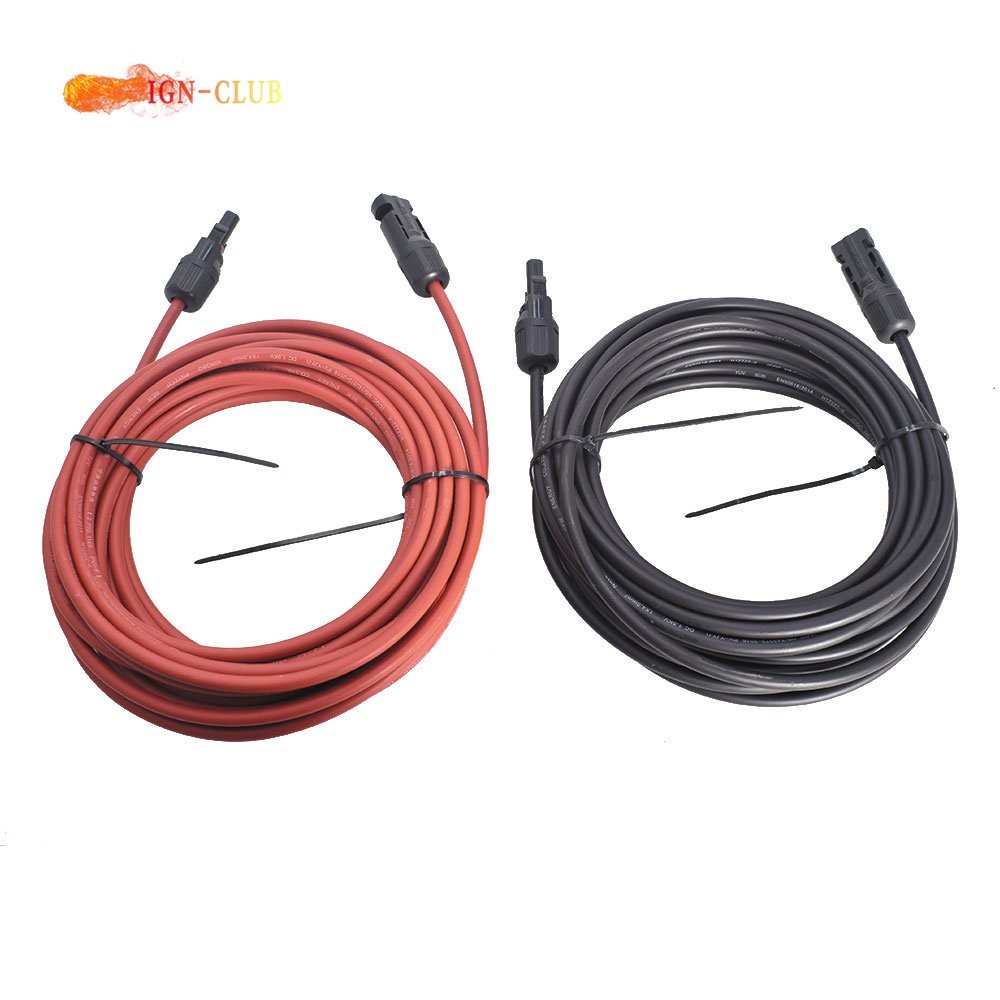 4mm²/12AWG 1 Pair Solar Panel Extension Cable Wire Connector 20ft Black+Red