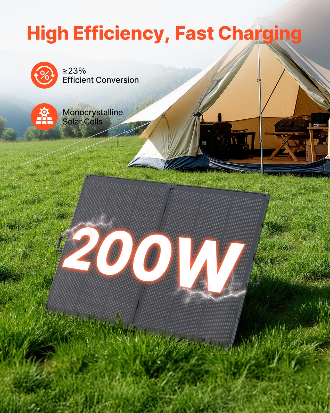 VEVOR 200W Foldable Solar Panel with 30A Controller Portable Mono Solar Panel