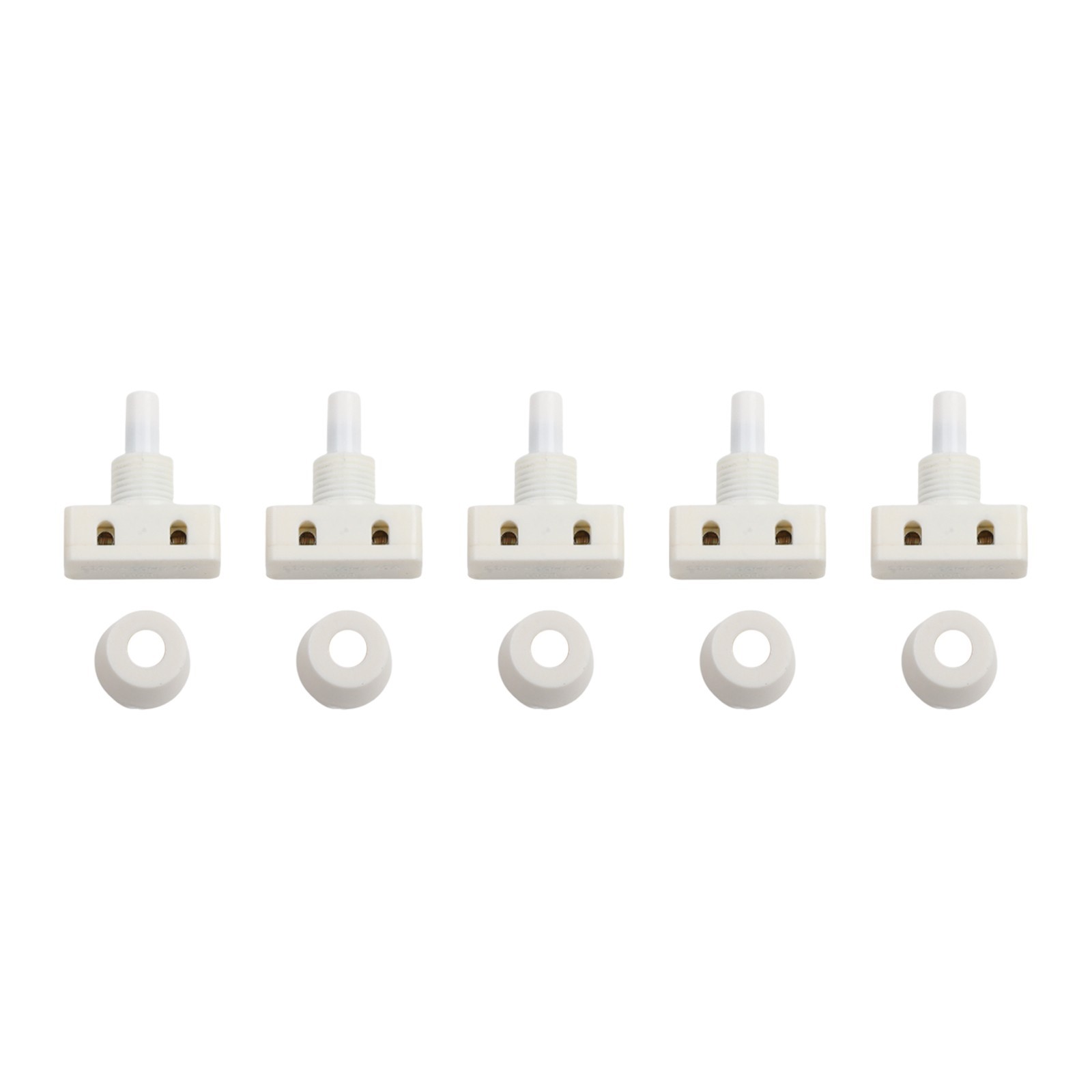 White Selflocking Push Button Switch Plastic 2A 250V for Lamp 5 Pieces Pack