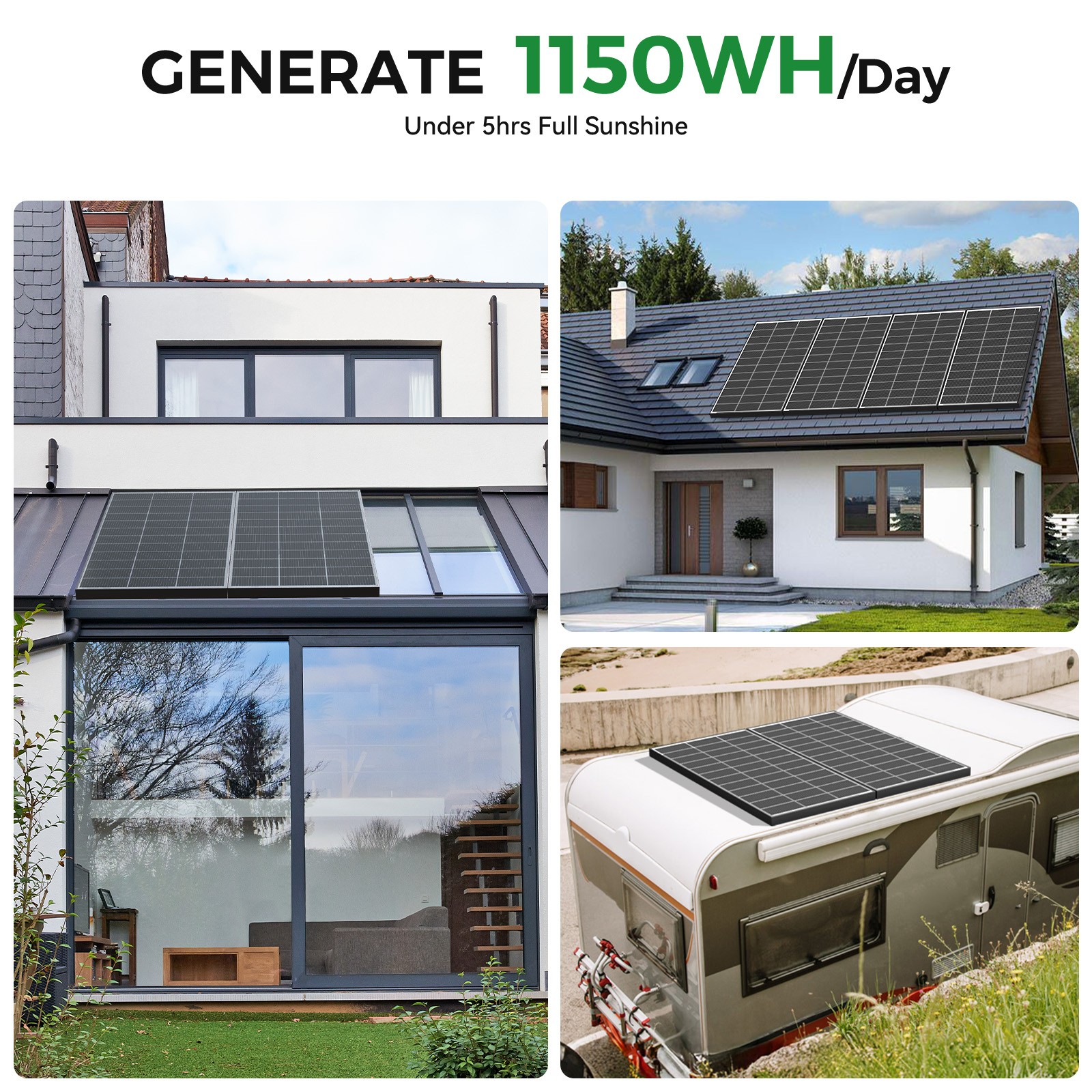 Bifacial 200W Solar Panel Home RV PV Power Off-Grid Boat Power Camping Battery