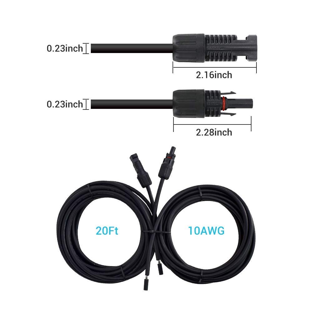 20FT 10AWG Solar Adaptor Wire Extension Cables 20FT10AWG, a pair,black
