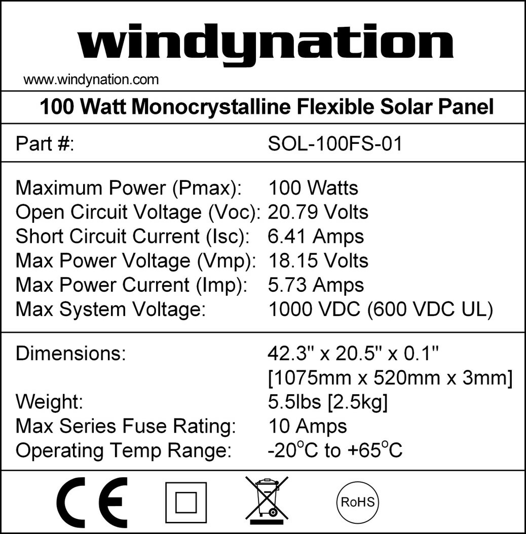 WindyNation 2pcs 100 Watt 12V Flexible Monocrystalline Solar Panel for Battery