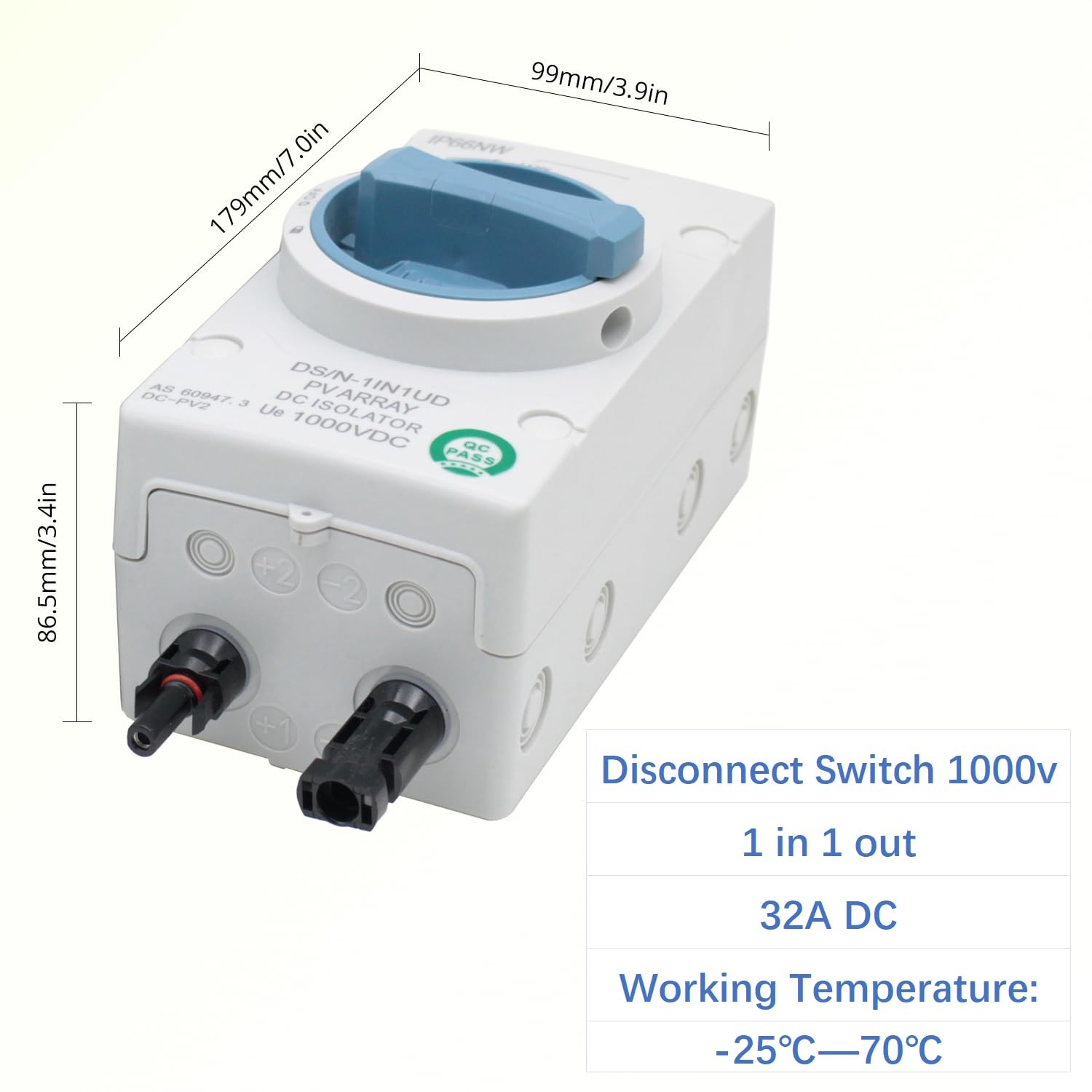 Solar Panel Disconnect Switch – HXH 1000V DC Isolator Switch, 1-in-1-out, 32A…