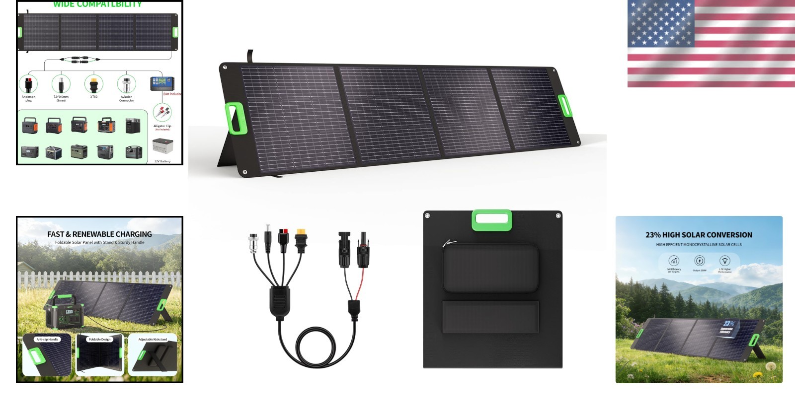 Durable 200W Folding Solar Panel with 4 Kickstands for Outdoor Power Generation