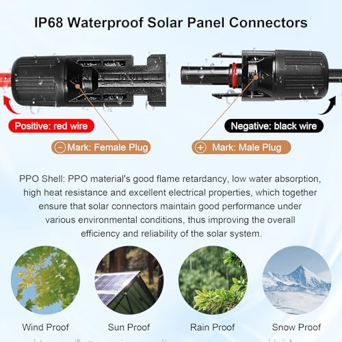 Solar Panel Extension Cable – PV Wire with Waterproof Female & Male 10AWG 100FT