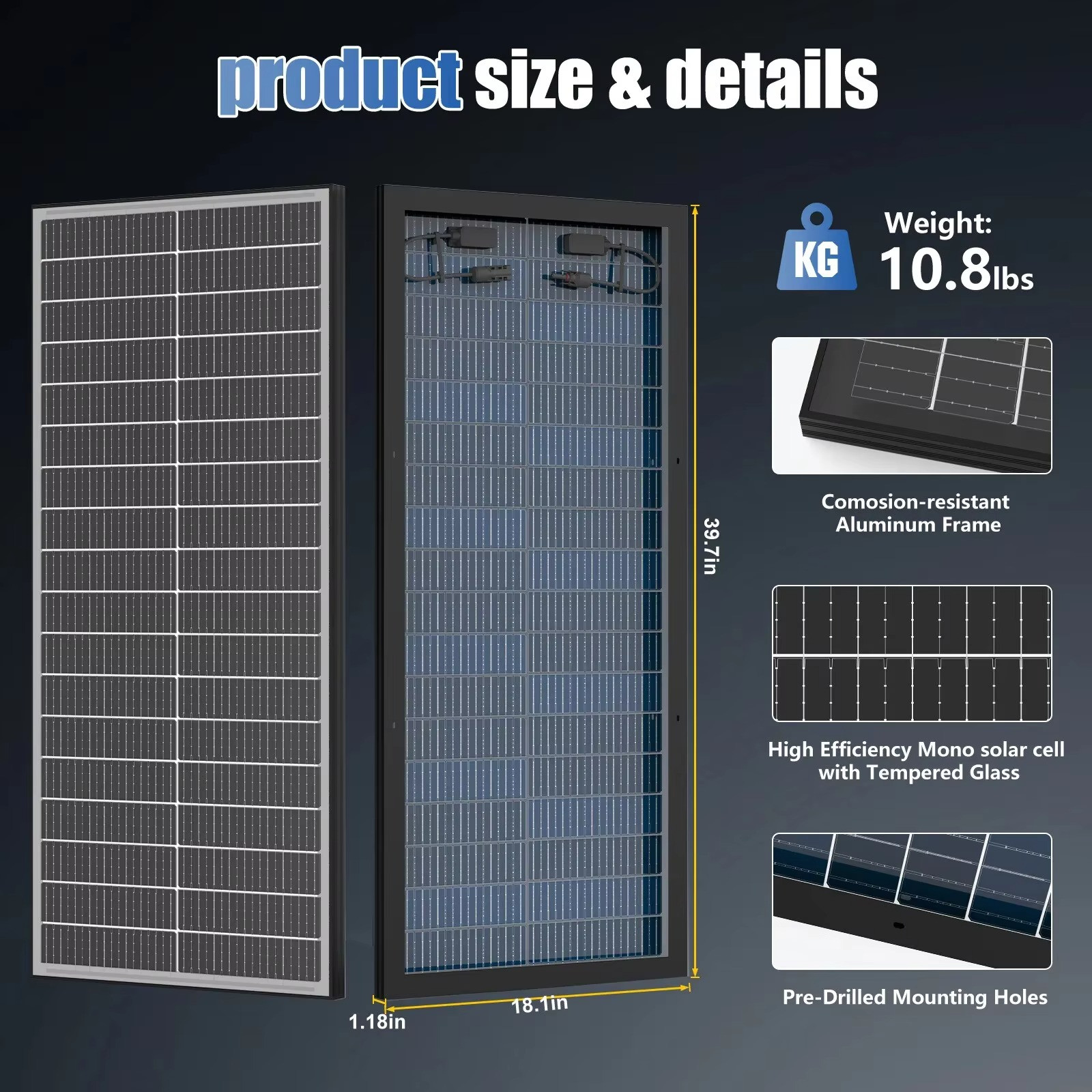 Double Sided Monocrystalline Solar Panels 400w 200w 100w 12V 18BB Cells