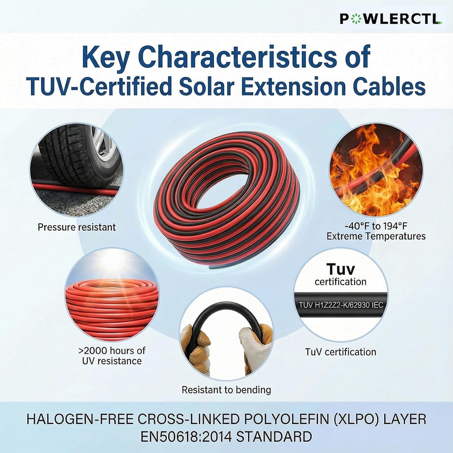 Solar Panel Extension Cable 10 AWG 20Ft 6mm² Wire Gauge Certified PV Cable,10…