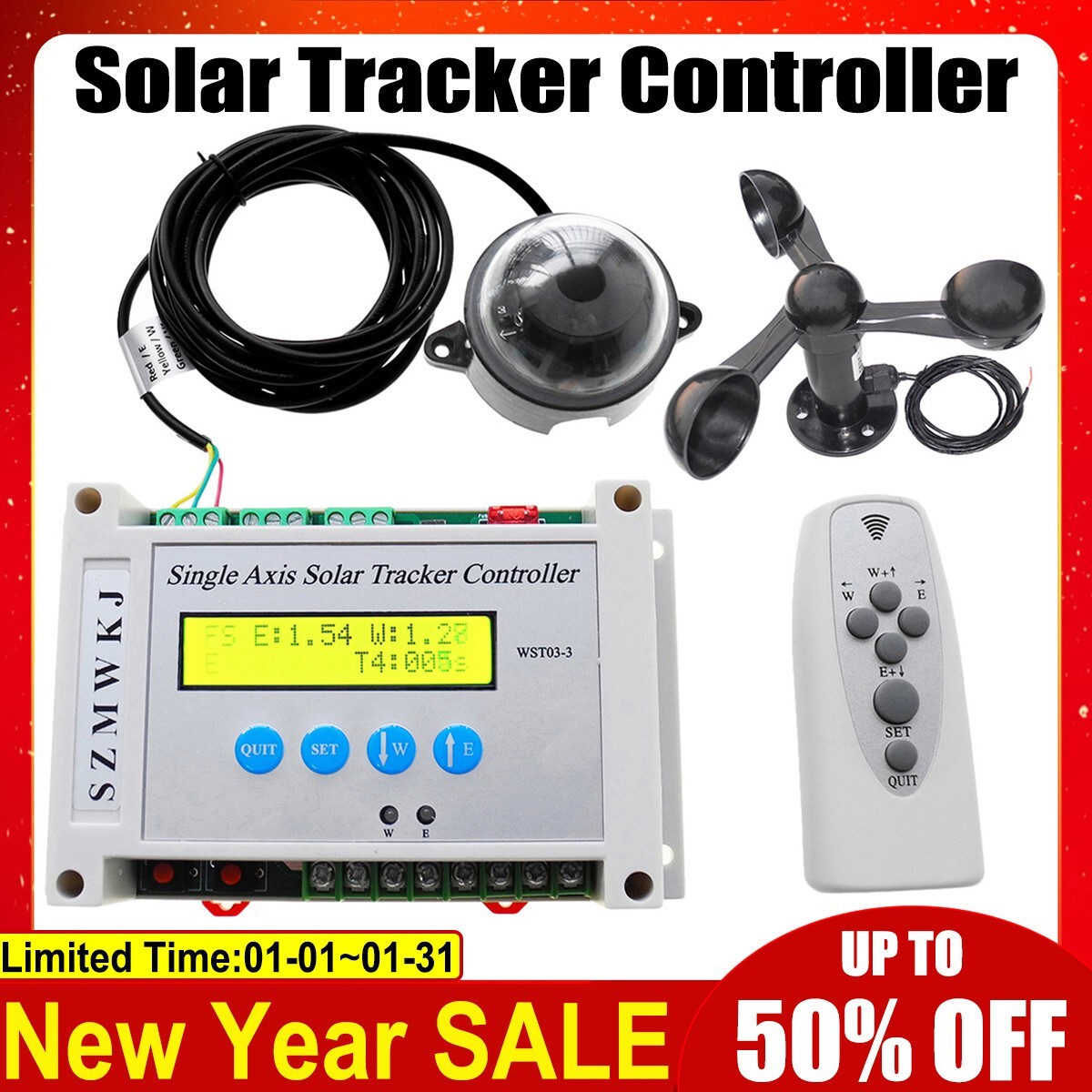 Solar Tracker LCD Controller + Wind Speed Sensor DIY Single Axis Solar Sun Track