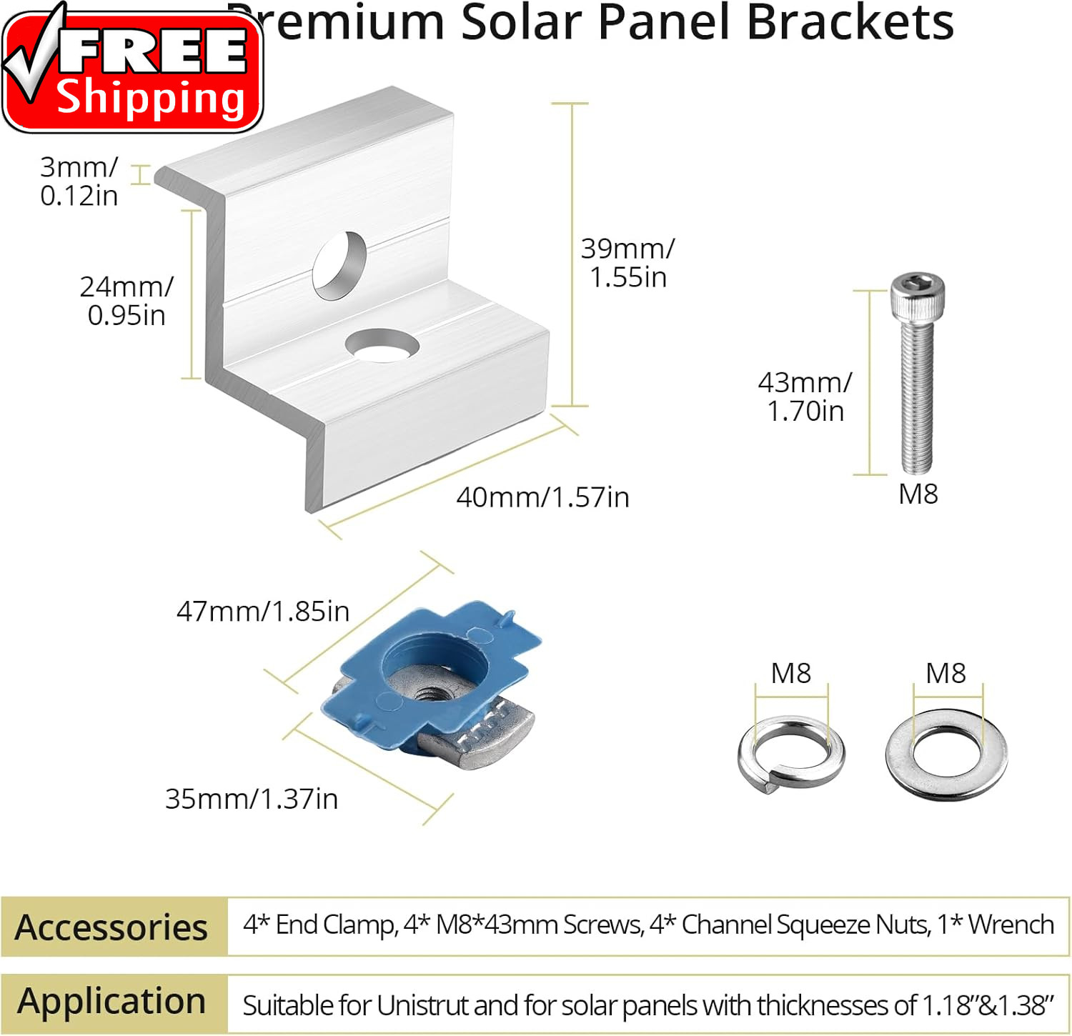 10Pcs Solar Panel End Clamp for Standard Unistrut, Aluminum 30Mm/35Mm Solar Pane