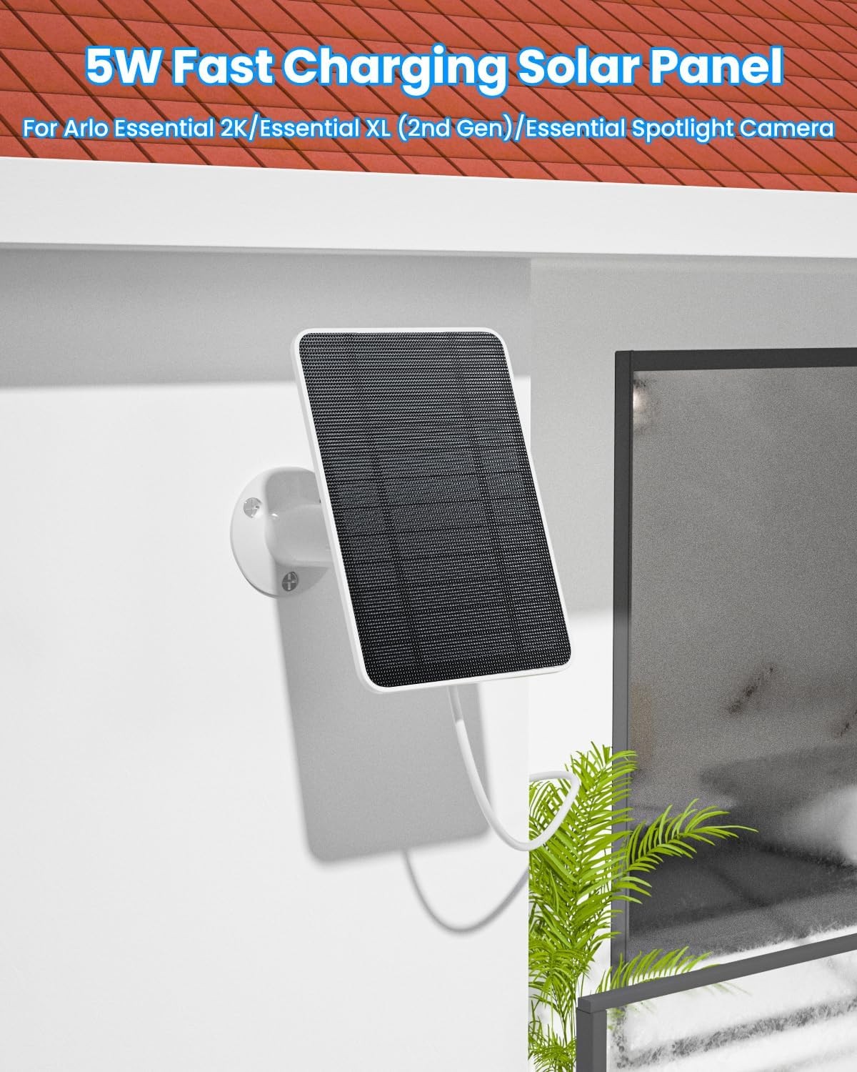 Solar Panel Charger Compatible W/ Arlo Essential 2K Outdoor(2nd Gen)/Essential