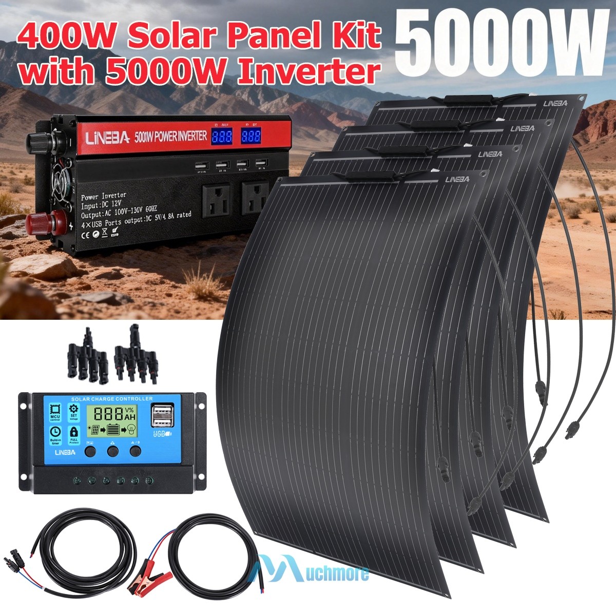 5000W Complete Solar Power Generator Solar Panel Kit Home RV Camper Off Grid