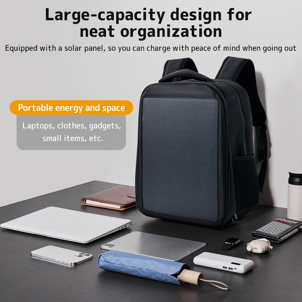 20W Solar Backpack 5V 3A Type C & Type A Charger for Camping Trip Hiking Black
