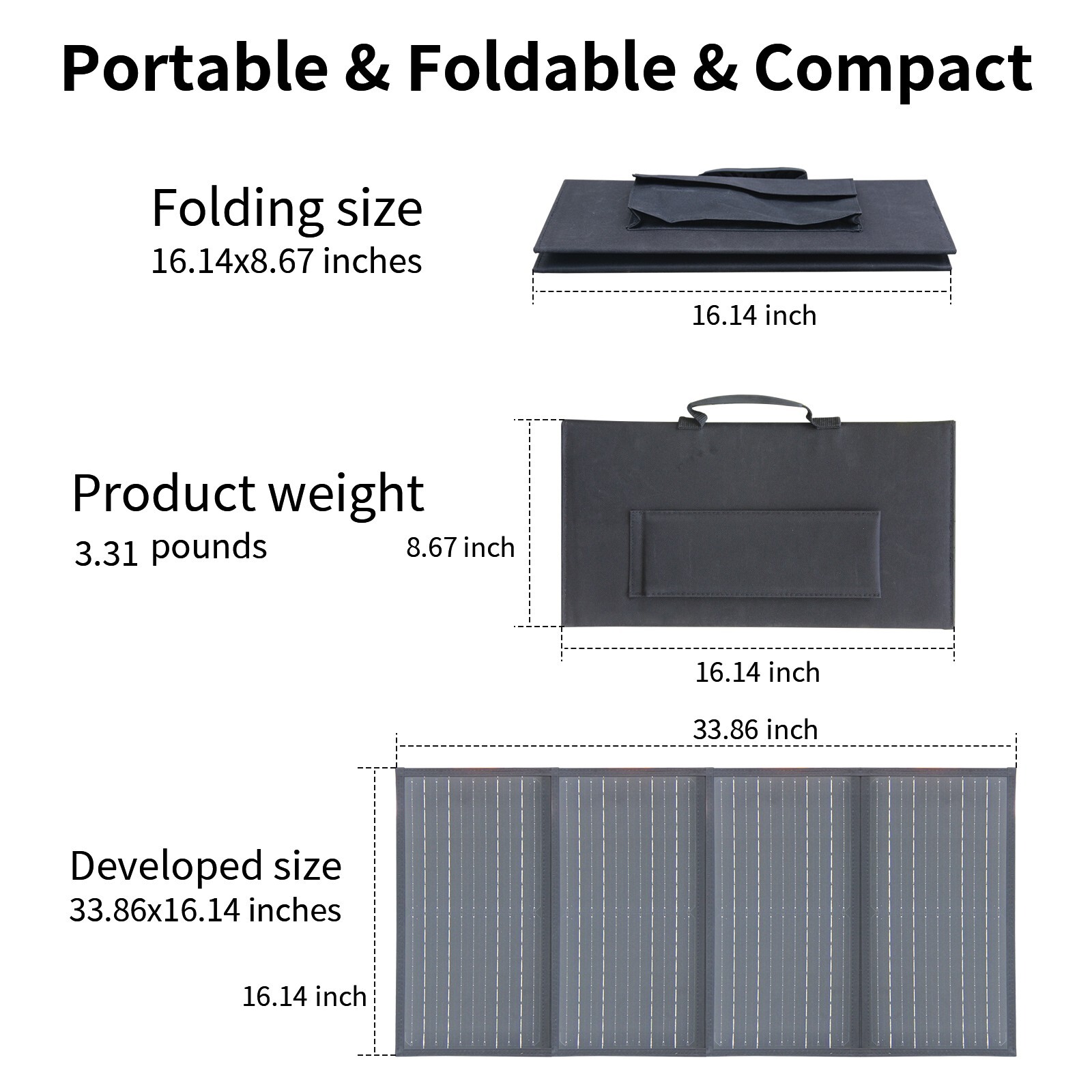 LMENGER 60W Portable Solar Panel with 4 Ports 5V 2*USB,18V DC for Charging