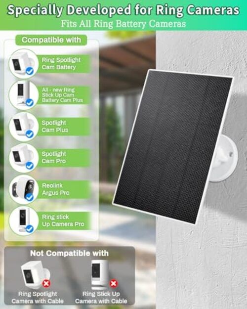 Solar Panel for Ring Camera, 3W Solar Charger Built-in 5000mAh For Ring Camera