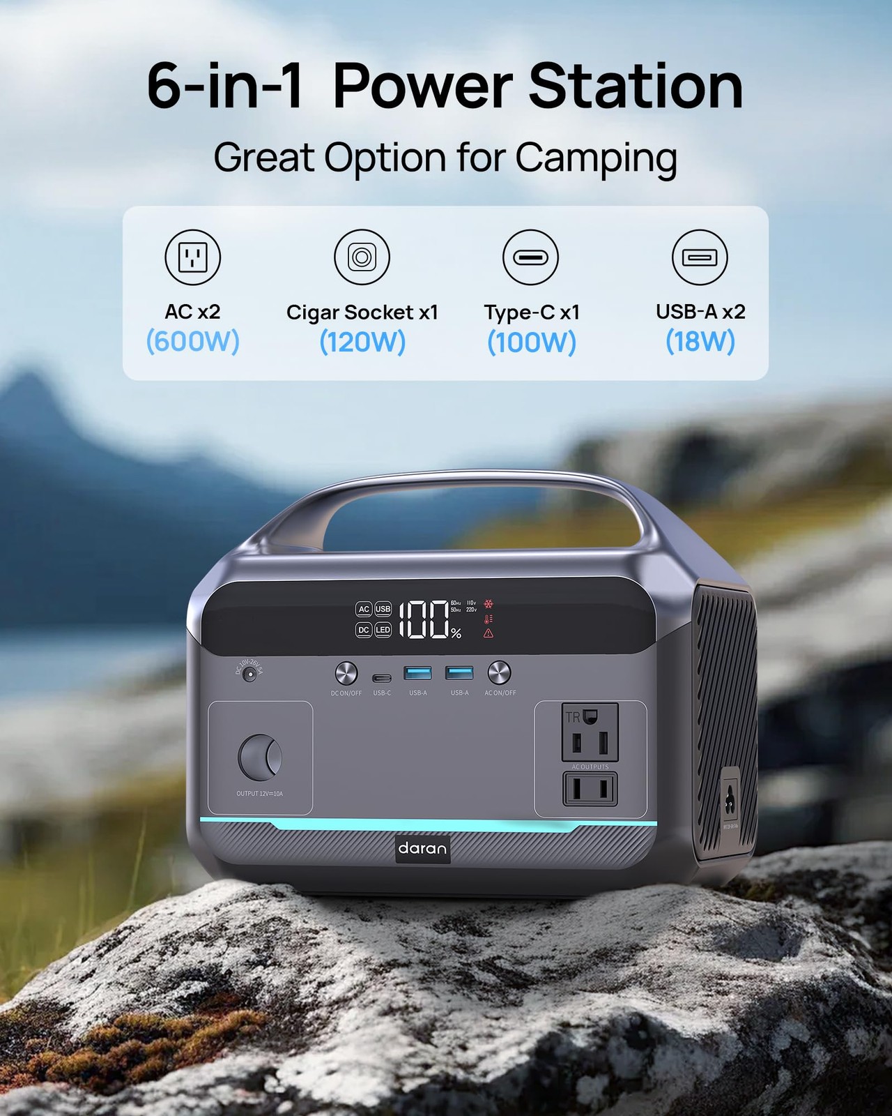DARAN Portable Power Station 600W with 80W Solar Panel, 288Wh LiFePO4 Battery…