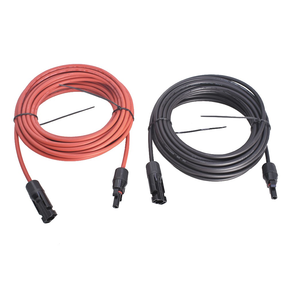 20ft Black+Red Solar Panel Extension Cable Wire Connector 1 Pair 4mm²/12AWG New