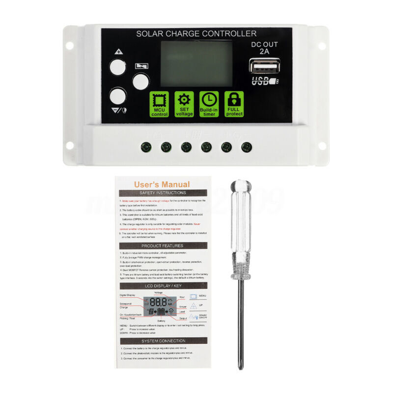 10-30A PWM Solar Power Charge Controller USB Li-ion Lead Acid Battery Regulator