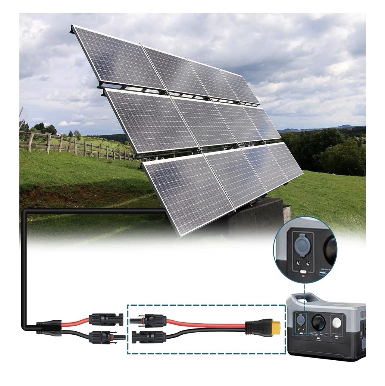 12AWG Solar to XT60 Extension Cable, 2FT Solar to XT60 Connector