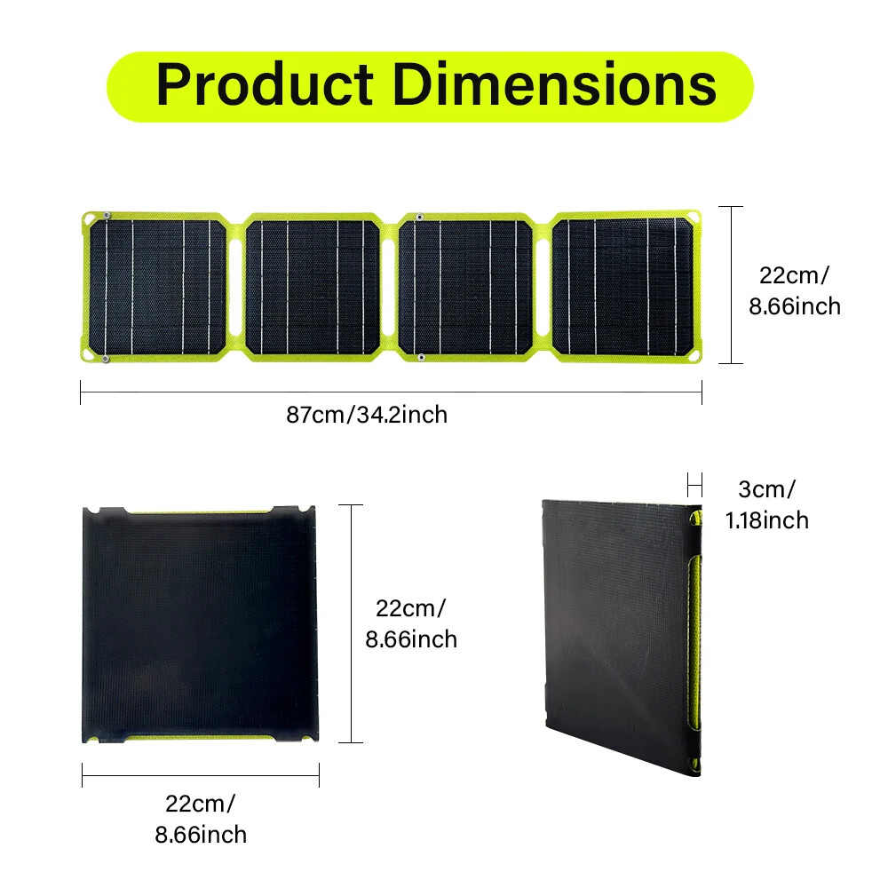 40W USB Solar Panel Folding Power Outdoor Camping Hiking Phone Charger Kit Green