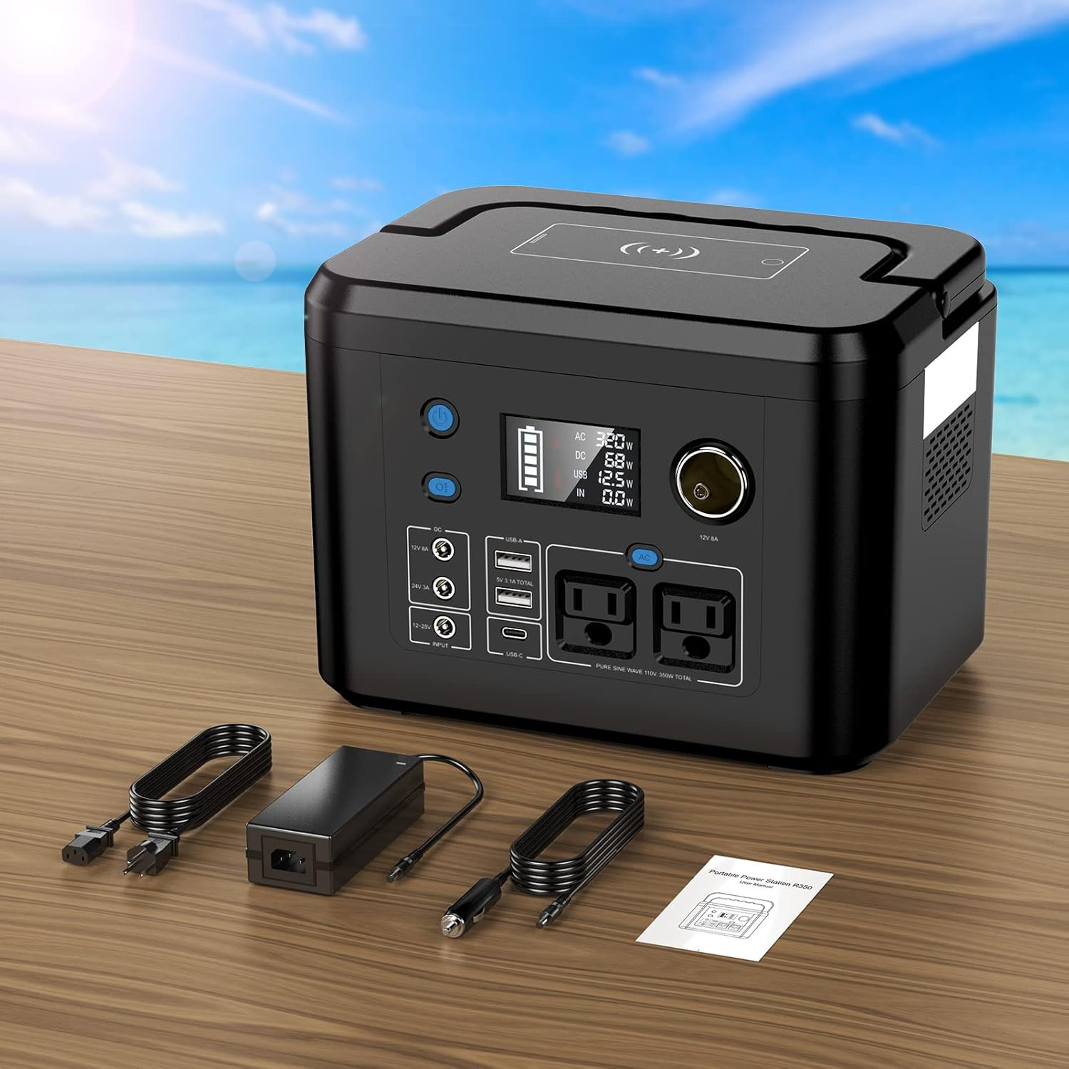 Portable Power Station 350W, 260Wh/70,000Mah Backup Lithium Battery, 110V Pure S