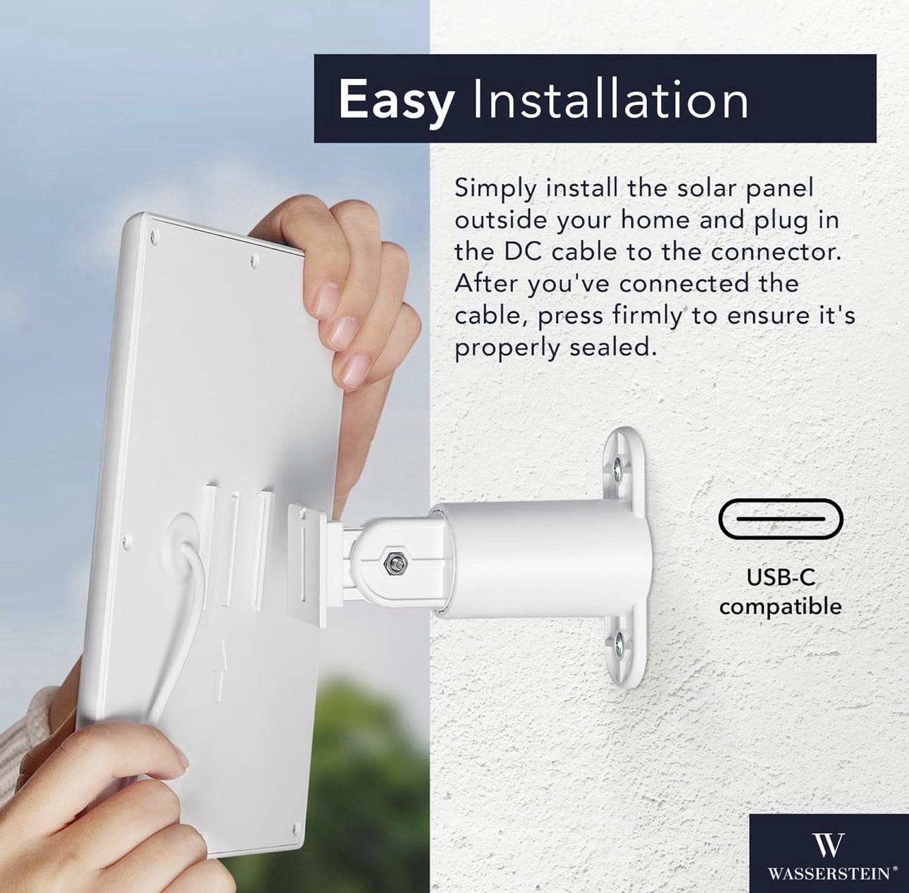 Wasserstein Ring Camera Solar Panel USB-C Waterproof w/ 360° Rotatable Mount