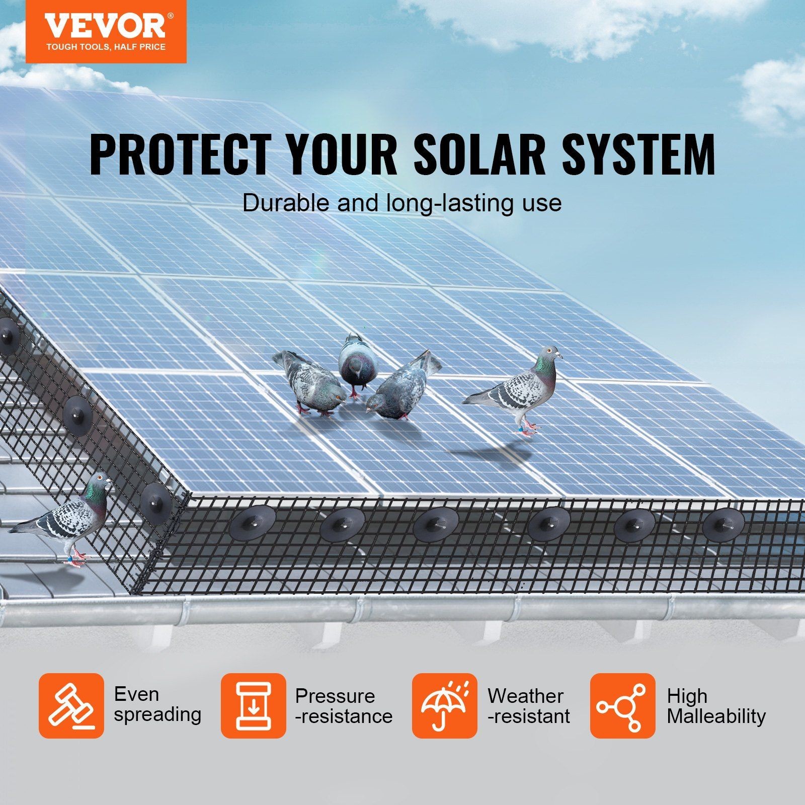 8x100ft 1/2in Mesh Solar Bird Guard Roll & 50pcs Wires & PVC Coating