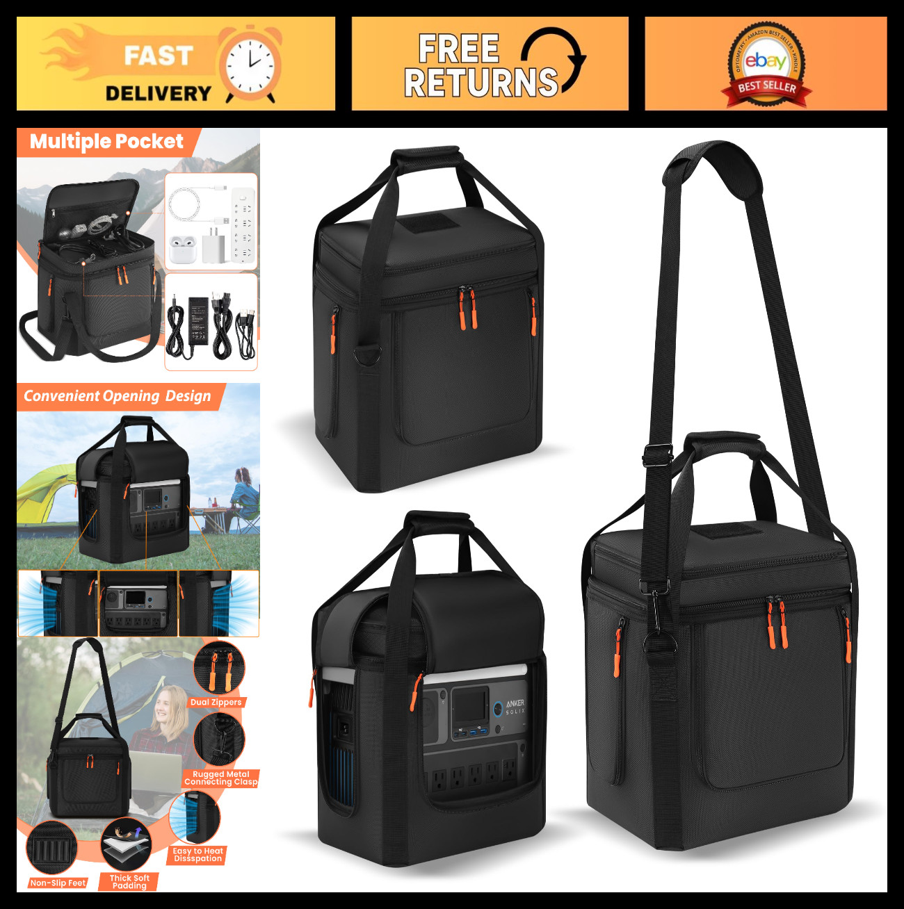 Portable Power Station Carrying Case, Shoulder Strap, Generator Cover for Outdoo