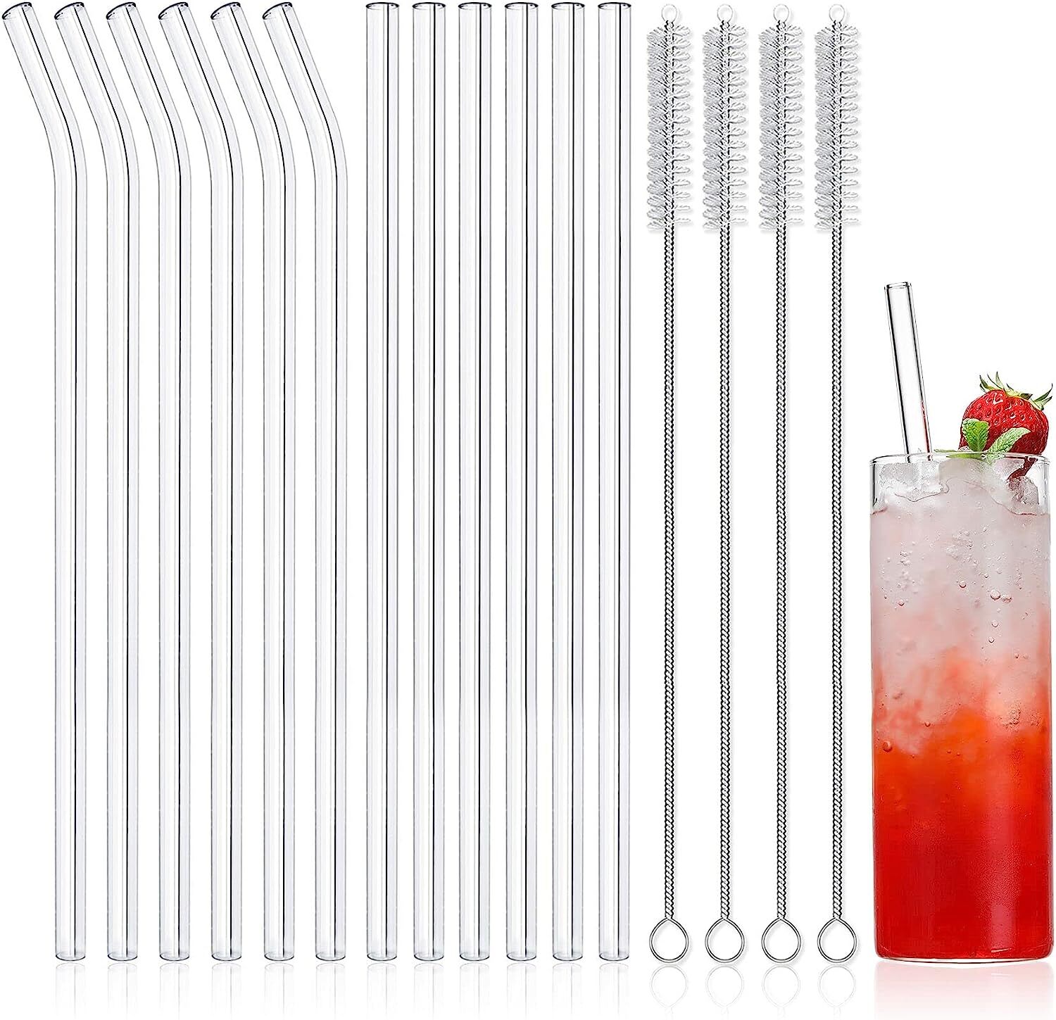 12-Pack Reusable Glass Straws, Clear Glass Drinking Straw, 10”X10 MM, Set of 6