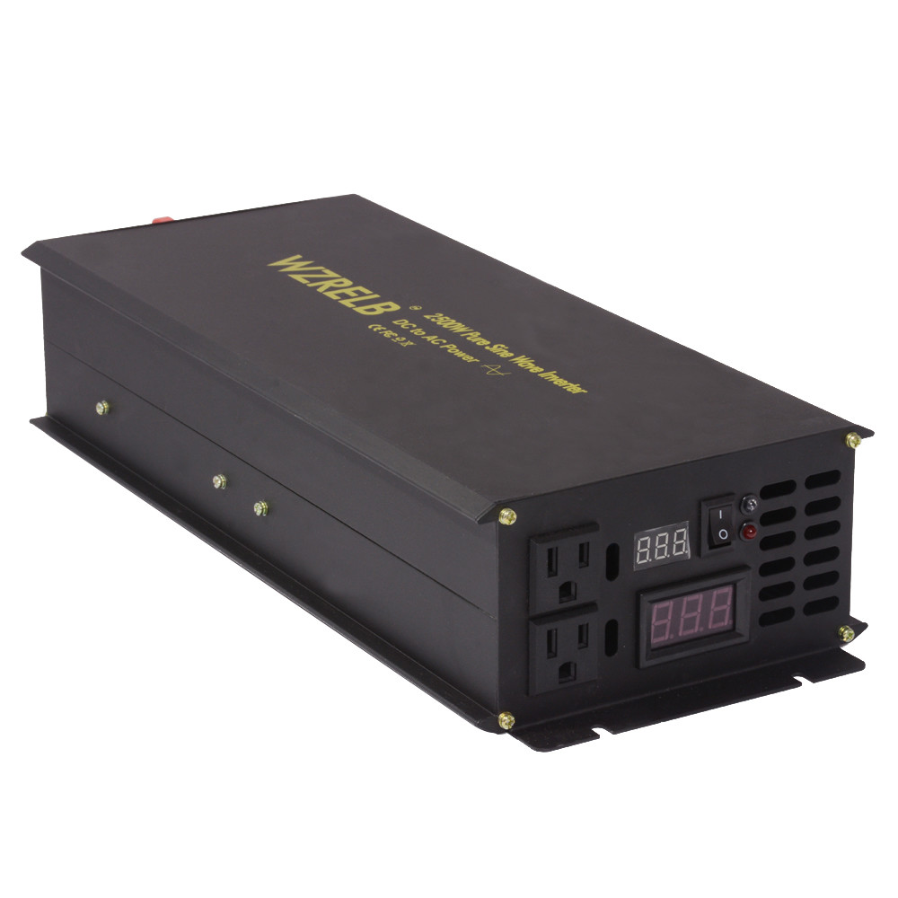Pure Sine Wave Inverter 12V DC to AC 110V 120V Power Converter 2500W Home Car RV