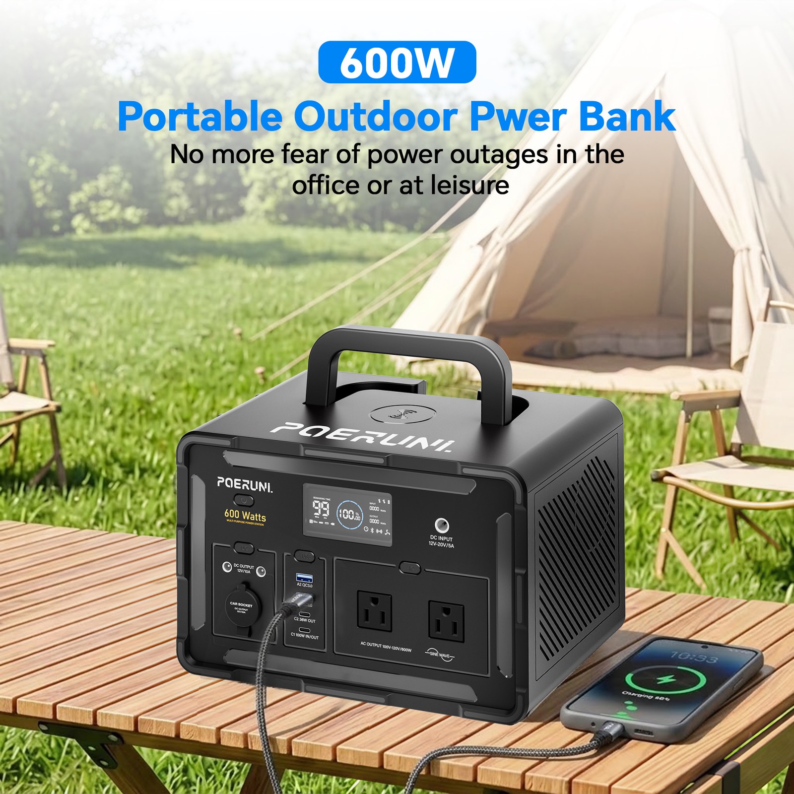 600W/519Wh Portable Power Station Solar Generator For Outdoor Camp Power Sup⁣ply