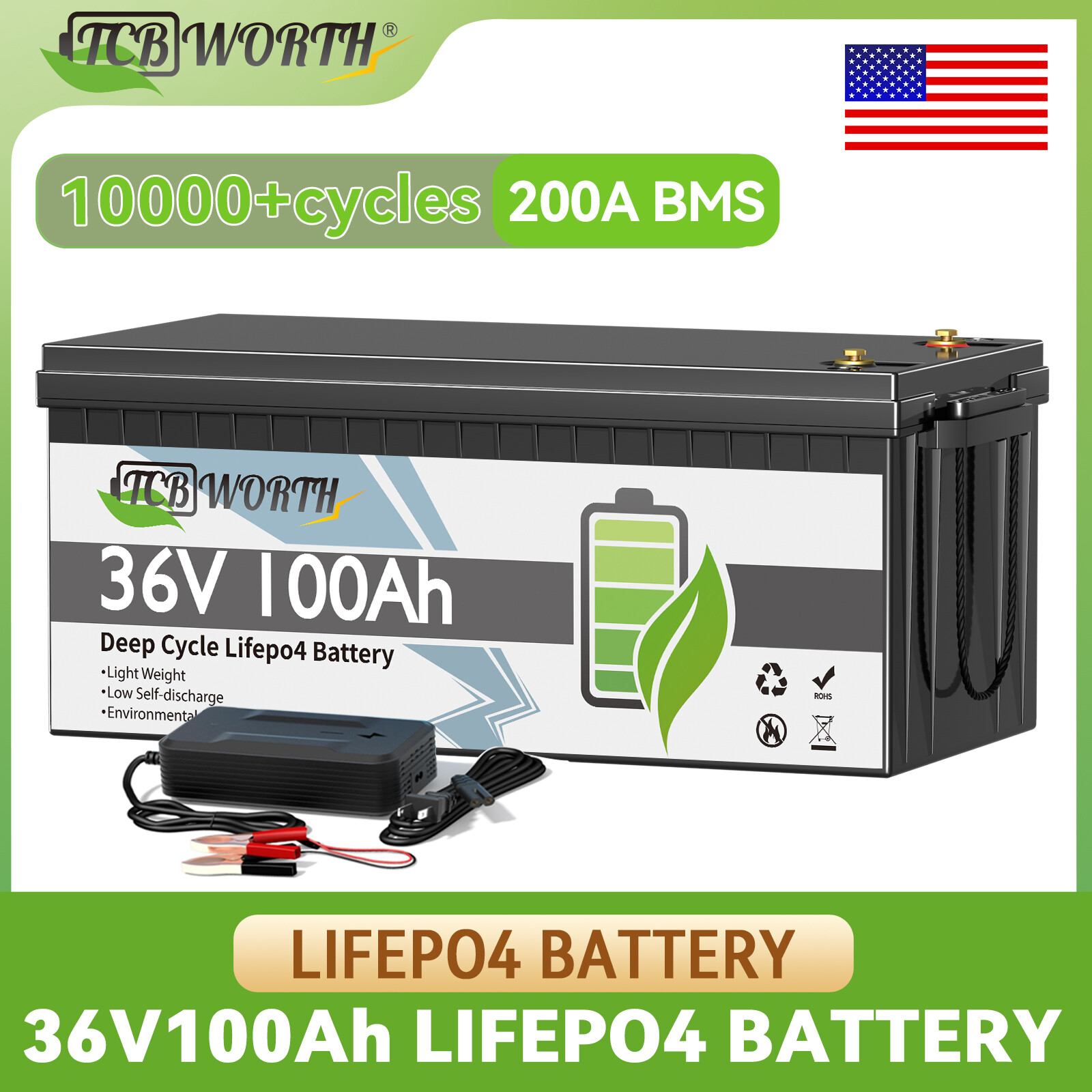 36V 100AH Golf Cart Lithium Battery 200A BMS Bluetooth APP 15000 Deep Cycle RV