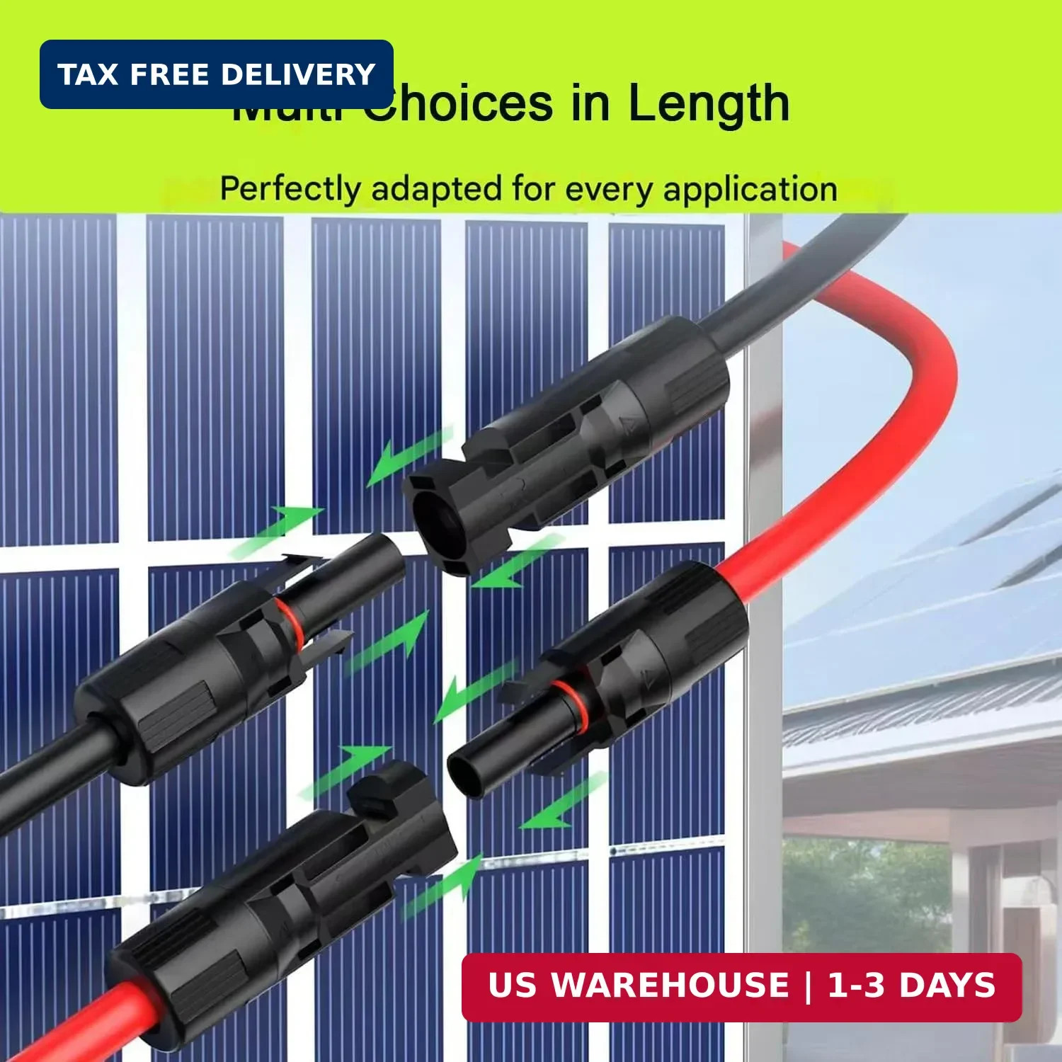 50Ft Solar Panels Extension Cables, 6mm² PV Cable with Male and Female Connector