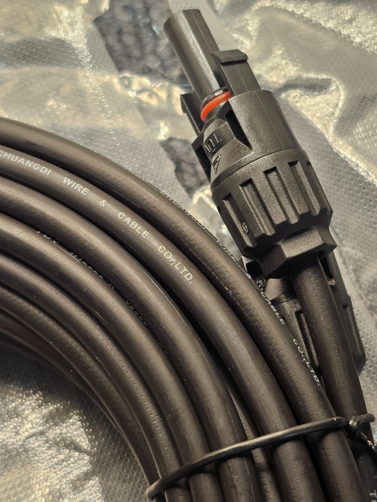 TUV H1Z2Z2-K: 20 FT Black Solar Panel Extension Cable Wire Connector