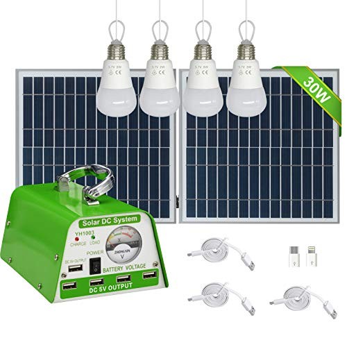 Solar Lights for Inside, 4 Bulbs Solar Shed Lights with On Off Switch, 30W