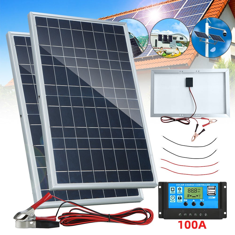 60W Solar Panel 12V Trickle Charger Battery Charger Kit Maintainer Boat Car RV